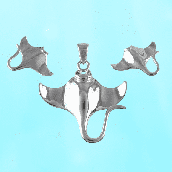 Beautiful Hawaiian Manta Ray Necklace and Earring, Sterling Silver Manta Ray Pendant, N6106S Birthday Valentine Wife Mom Gift