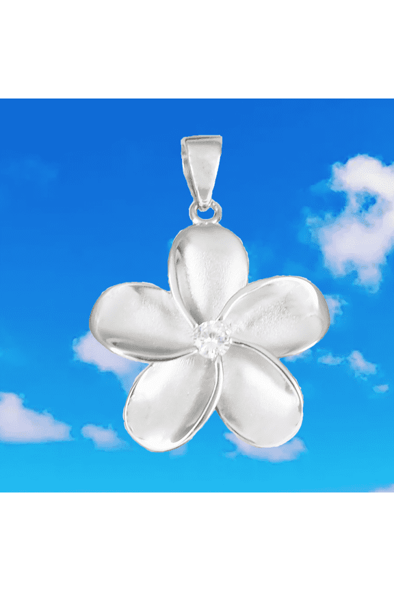 Beautiful Hawaiian Plumeria Necklace, Sterling Silver Plumeria Flower CZ Pendant, N2031 Birthday Valentine Wife Mom Gift, Island Jewelry