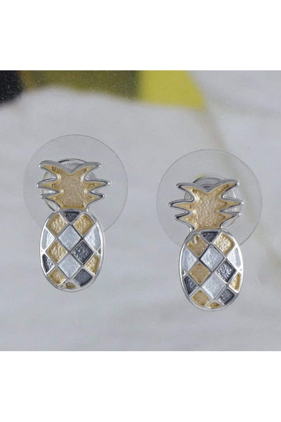 Beautiful Hawaiian Tri-color Pineapple Earring, Sterling Silver Pineapple Stud Earring, E8888 Birthday Wife Mom Valentine Gift