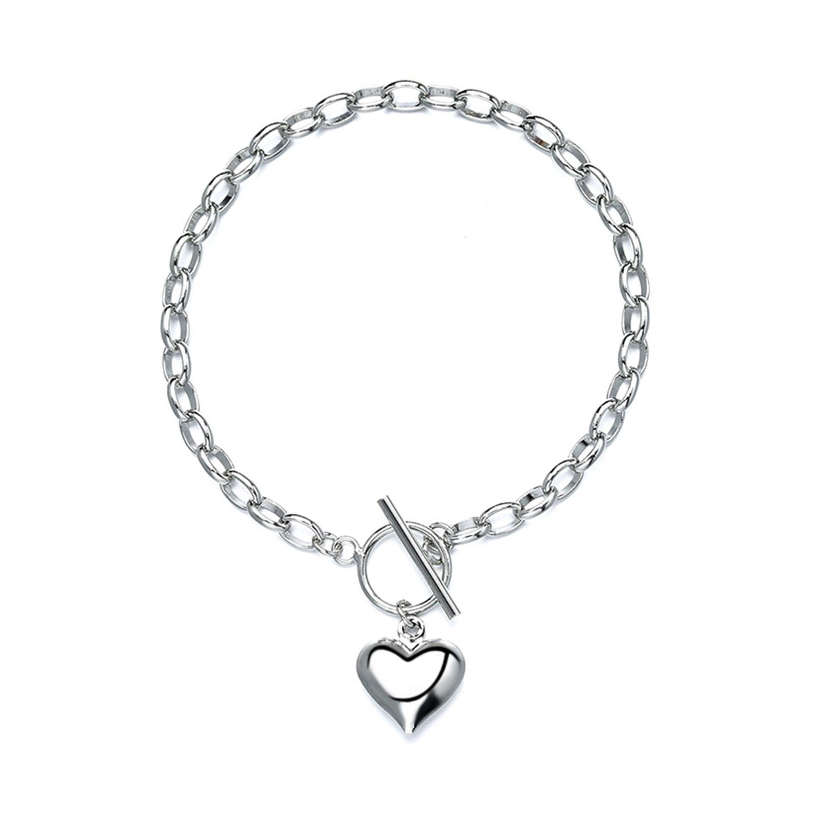 KITPIPI Beautiful Heart Charm Bracelet Sterling Silver Women Girls Jewelry-Gift NEW S4P8