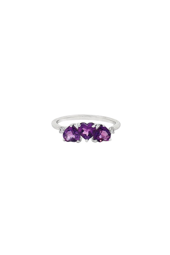 Beautiful Heart Shape Amethyst & Cubic Zirconia Sterling Silver Ring for Women