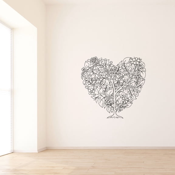 Beautiful Heart Shape Tree Line Pattern Design Heart Tree Silhouette Art Vinyl Wall Art Sticker Decal Home Kids Nursery Room Study Room Kinder Boys Girls Décoration Design Wall Decor Size (30x40 inch)