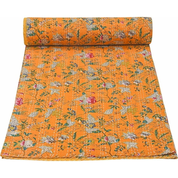 Beautiful Home Décor 100 % cotton Kantha Quilt , Bedspread , Blanket Size ( Queen 90" x 108" )