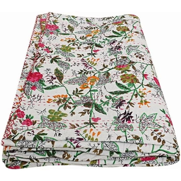 Beautiful Home Dcor 100 % cotton Kantha Quilt , Bedspread , Blanket Size ( Twin - 60" x 90" )