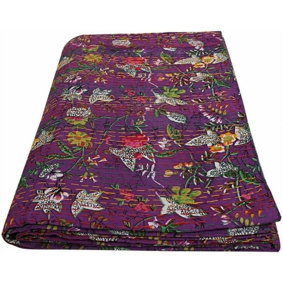 Beautiful Home Décor 100 % cotton Kantha Quilt , Bedspread , Blanket Size ( Twin - 60" x 90" )