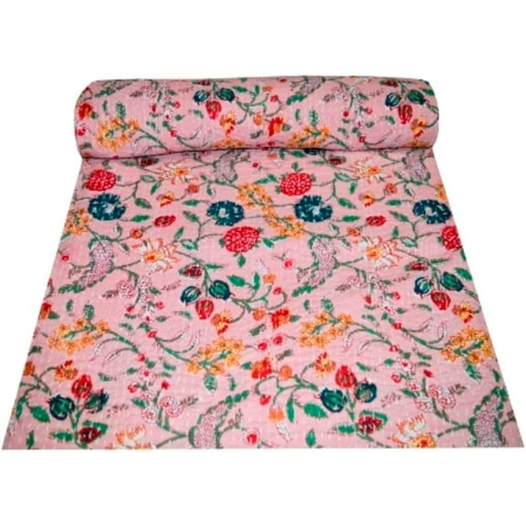 Beautiful Home Décor 100 % cotton Kantha Quilt , Bedspread , Blanket Size ( Twin - 60" x 90" )