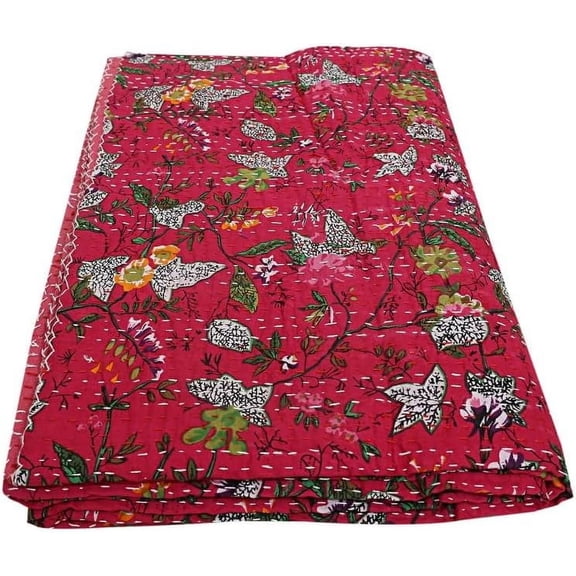 Beautiful Home Décor 100 % cotton Kantha Quilt , Bedspread , Blanket Size ( Twin - 60" x 90" )