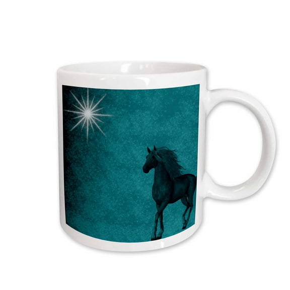 3drose, Beautiful Horse Aqua Grunge Sky, 15oz Mug