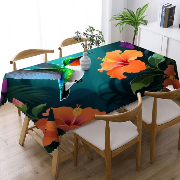 Beautiful Humming Bird With Hawaii Hibiscus Flower Rectangular Tablecloth, Kitchen Accessories - Holiday-Themed Design Tablecloths rectangle , Cafe, dinner, brunch, buffet, picnic