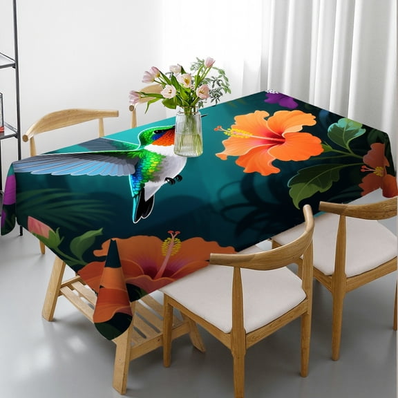 Beautiful Humming Bird With Hawaii Hibiscus Flower Rectangular Tablecloth, - Kitchen Accessories Tablecloths rectangle , Cafe, dinner, picnic, party