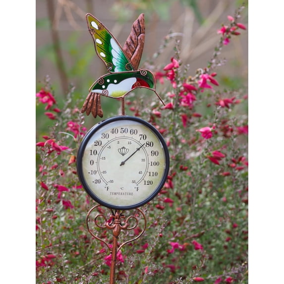 Beautiful Hummingbird Thermometer with Built-in Stand & Colorful Suncatcher