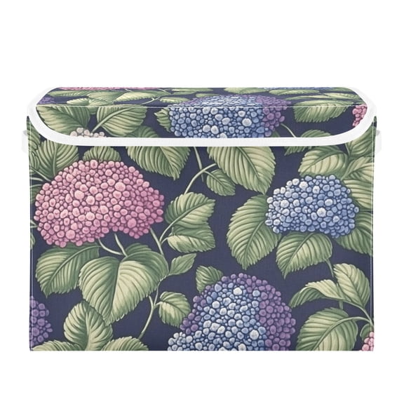 Beautiful Hydrangea Floral Large Storage Bins with Linen Collapsible Lid Storage Box 16.7 x 12.6 x 11.8in