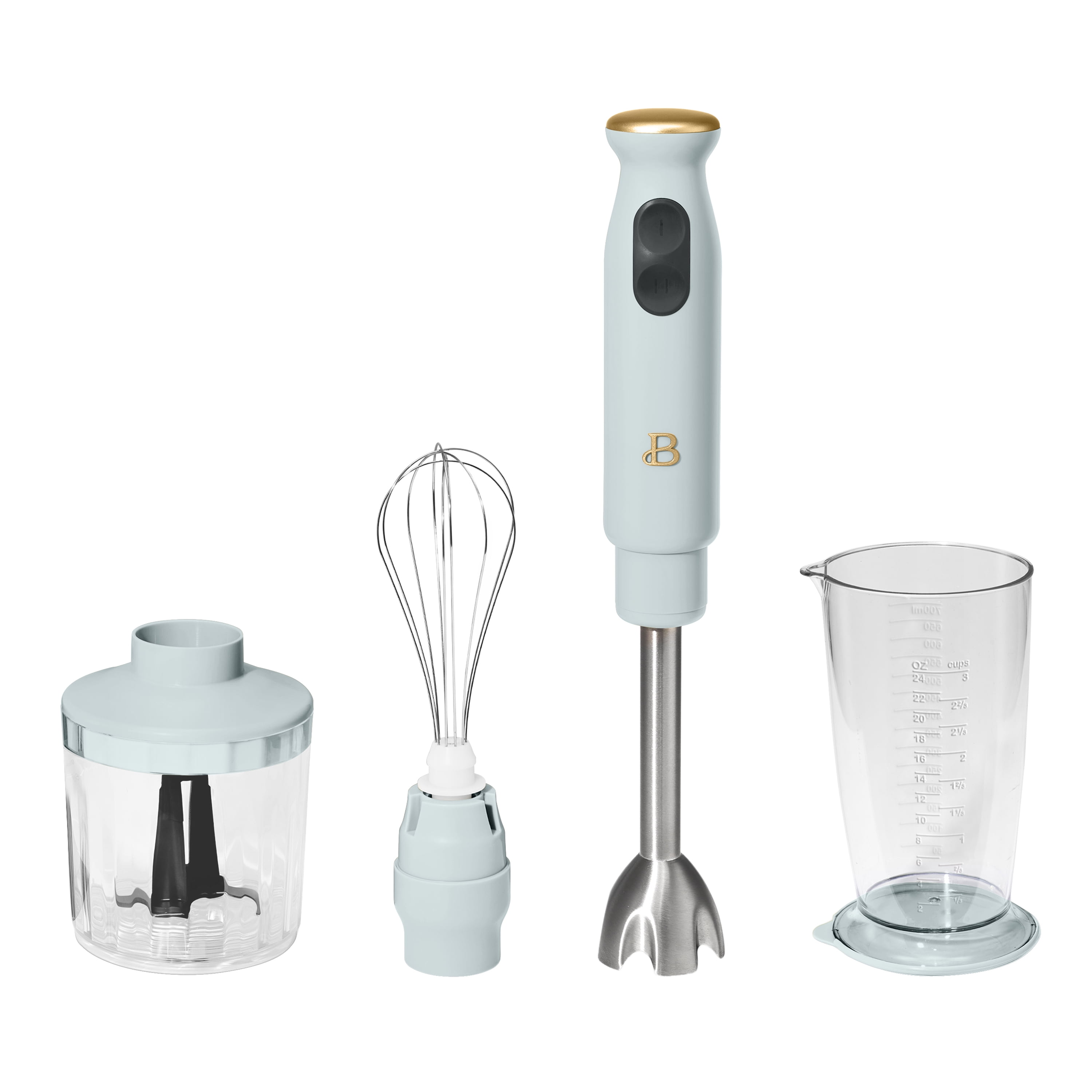 Beautiful 2-Speed Immersion Blender with Chopper & Measuring Cup, Hydrangea by Drew Barrymore