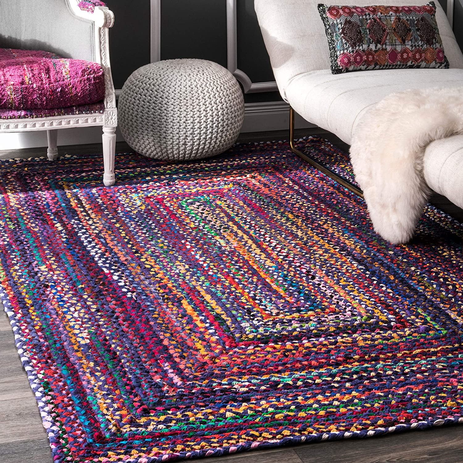 Shadeh Rugs Beautiful Indian Handmade Braided Blue Shade Multi Color Cotton Area ...