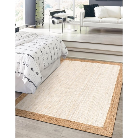 Beautiful Indian Handmade Braided Inner White Jute with Natural Jute Border Design Area Rug Size - 8 x 14 Feet (244 cm x 427 cm)