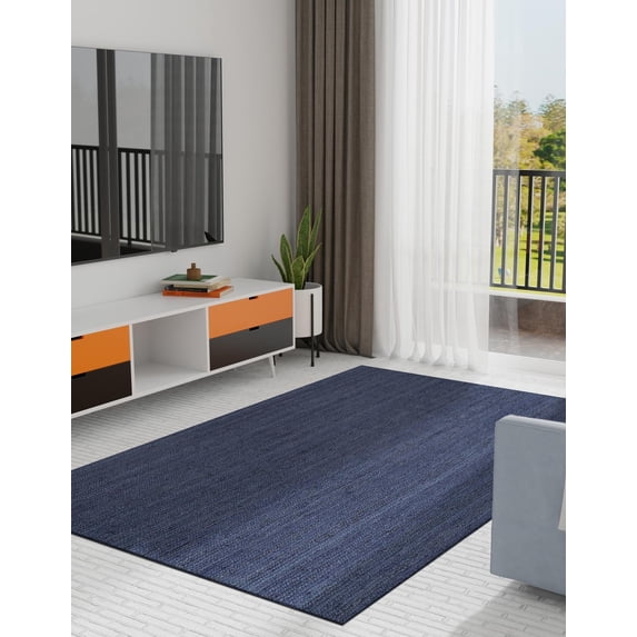 Beautiful Indian Handmade Braided Pure Navy Blue Jute Area Rug Size - 3 x 7 Feet (91 cm x 213 cm)