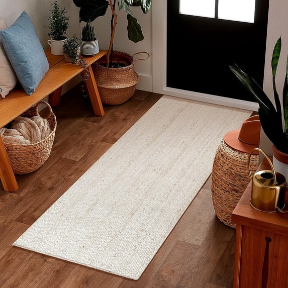 Beautiful Indian Handmade Braided Pure Off White Jute Area Rug Size - 2.6 x 9 Feet (79 cm x 274 cm)