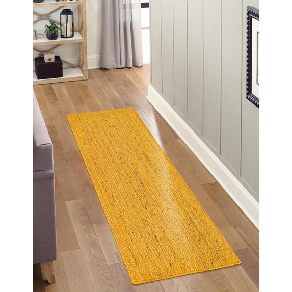 Beautiful Indian Handmade Braided Pure Yellow Jute Area Rug Size - 2.6 x 5 Feet (79 cm x 152 cm)