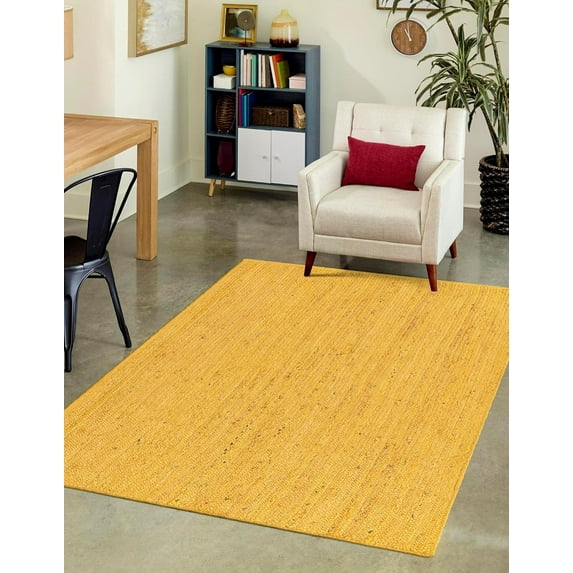 Beautiful Indian Handmade Braided Pure Yellow Jute Area Rug Size - 4 x 5 Feet (122 cm x 152 cm)