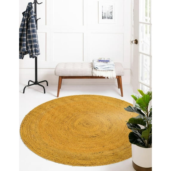 Beautiful Indian Handmade Braided Pure Yellow Jute Area Rug Size - 9 x 9 Feet Round (274 cm x 274 cm)
