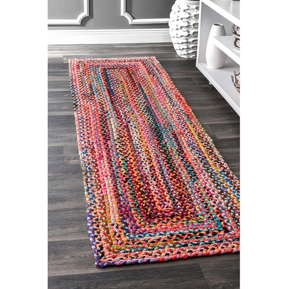Beautiful Indian Handmade Braided Red Multi Color Cotton Area Rugs ,Home Decor Cotton Carpet Size 2 x 3 Feet ( 60 cm x 90 cm )
