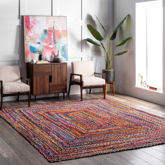 Beautiful Indian Handmade Braided Red Multi Color Cotton Area Rugs ,Home Decor Cotton Carpet Size 4 x 9 Feet ( 120 cm x 270 cm )