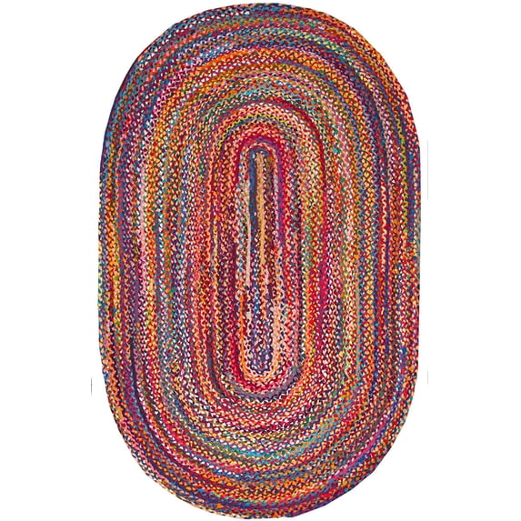 Beautiful Indian Handmade Braided Red Multi Color Cotton Oval Shape Area Rugs ,Home Decor Cotton Carpet Size 2 x 5 Feet ( 60 cm x 150 cm )