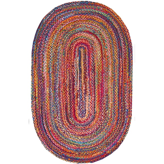 Beautiful Indian Handmade Braided Red Multi Color Cotton Oval Shape Area Rugs ,Home Decor Cotton Carpet Size 2 x 5 Feet ( 60 cm x 150 cm )