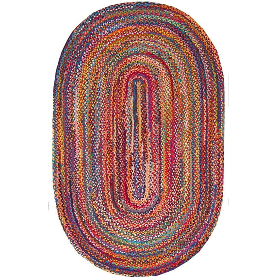 Beautiful Indian Handmade Braided Red Multi Color Cotton Oval Shape Area Rugs ,Home Decor Cotton Carpet Size 7 x 9 Feet ( 210 cm x 270 cm )