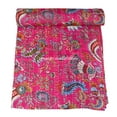 thumbnail image 1 of Beautiful Indian Handmade Cotton Kantha Quilt,Kantha Gudri, Floral with Mukut Design in Traditional Look Cotton Throw Blanket, Bedspread Size ( Single 60" x 90" ), 1 of 5