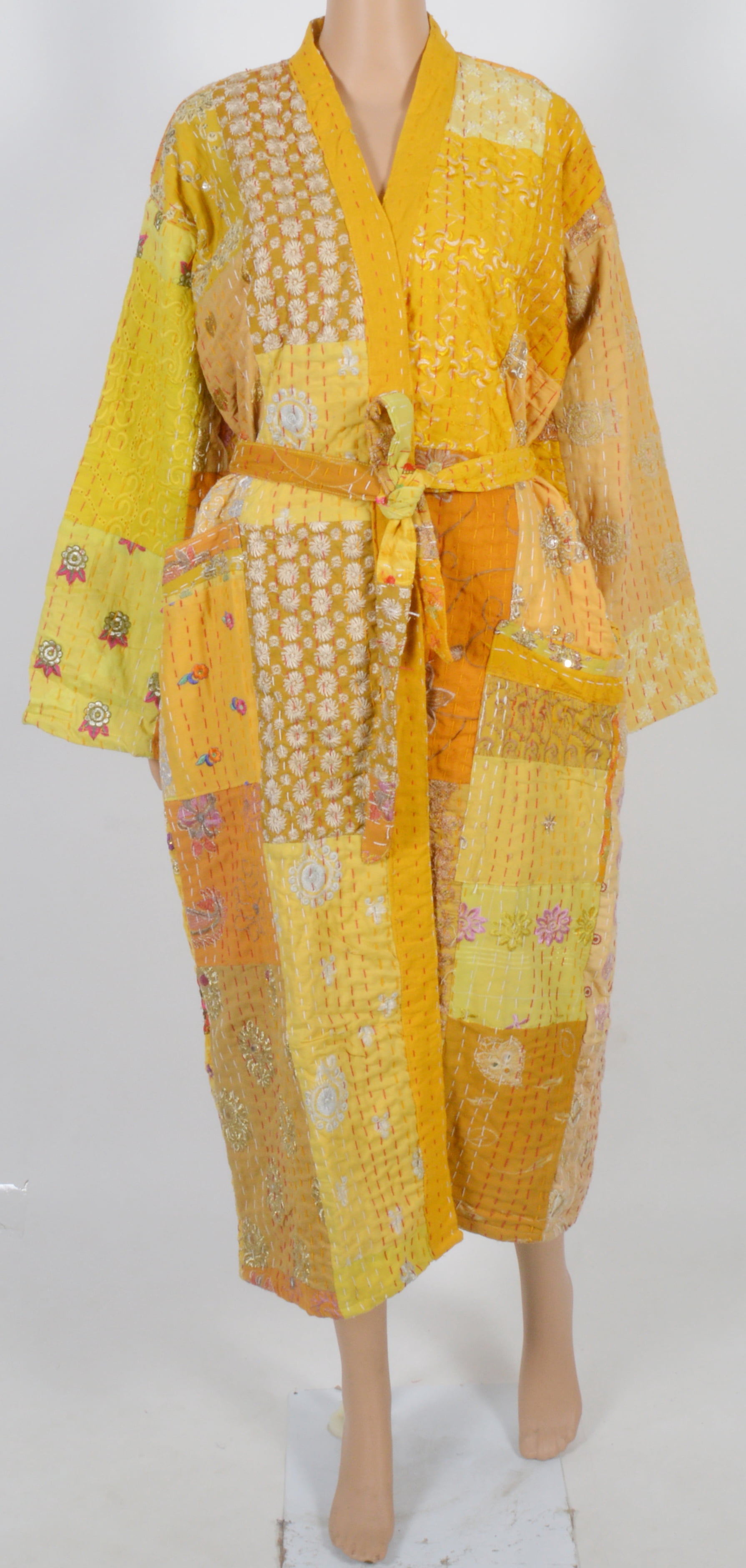 Handmade Kantha Jacket – Banana Leaf Print Cotton Kimono, Lightweight Cover-Up