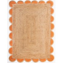 Beautiful Indian Handmade Natural Jute Scalloped rug, Orange Border Floor Décor Carpet , Home Décor Rugs & carpet Size , 8 x 8 Feet ( 240 cm x 240 cm )Square
