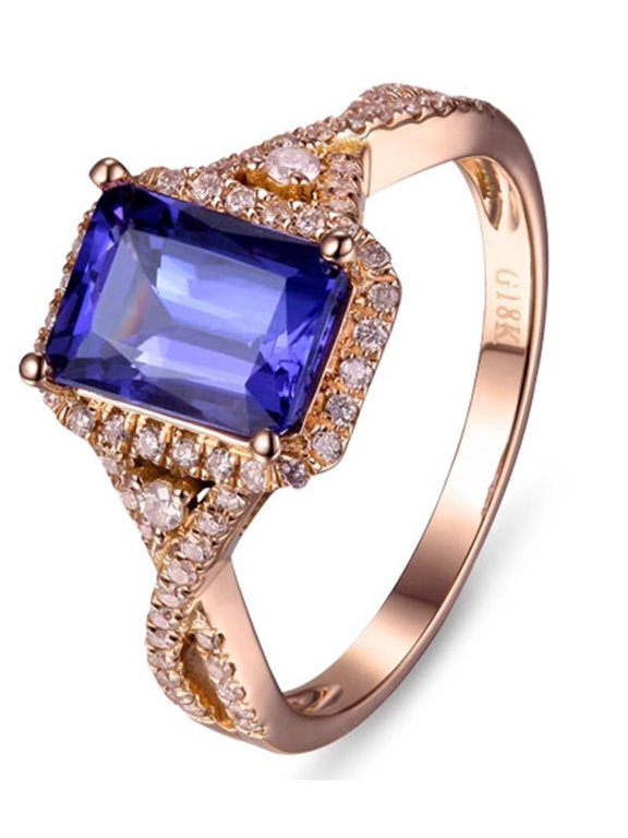 Beautiful Infinity Loop 2 Carat 7x5mm Emerald Shape Blue Sapphire And Moissanite Diamond Engagement Ring in 10k Rose Gold