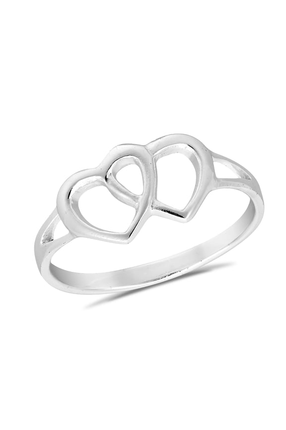 Beautiful Interlocked Hearts of Love Sterling Silver Ring - 8