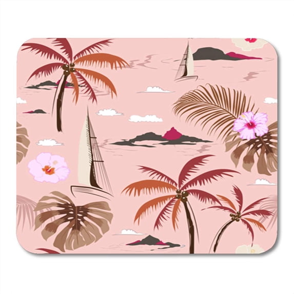 Beautiful Island Pattern on Pink Landscape Palm Trees Beach Mousepad Mouse Pad Mouse Mat 9x10 inch