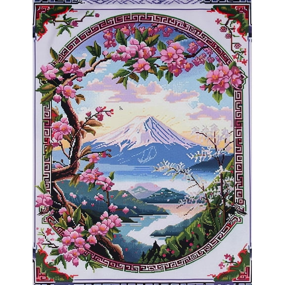 Beautiful Japanese Landscape Mount Fuji DIY 11CT Stamped Cross Stitch Kits for Beginners Easy Needlepoint Embroidery Counted Cross Stitch Art Craft for Wall Decoration 12x16inch(1)