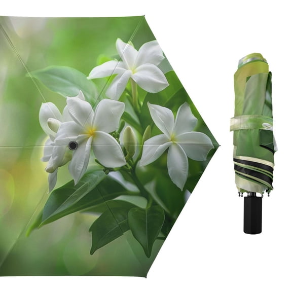 Beautiful Jasmine Flower Compact Sun Umbrella Windproof Travel Umbrellas for Rain Strong Portable UV Protection