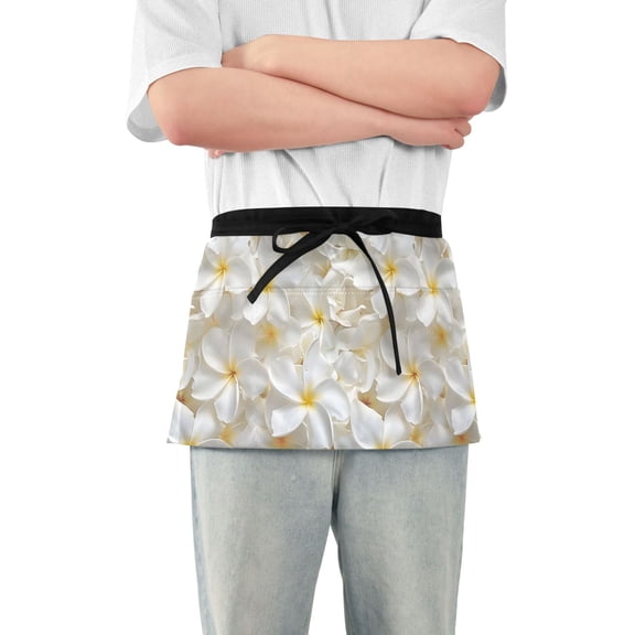 Beautiful Jasmine Flowers Server Apron with 3 Pockets Waterproof Waitress Waist Short Apron for Man Woman 12 Inches