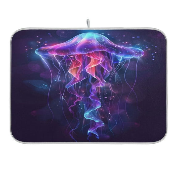 Beautiful Jellyfish Swimming Dish Drying Mat 16x18 Absorbent Microfiber Draining Rack Pad for Kitchen Counter Sink
