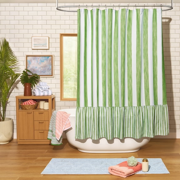 Beautiful Kelly Green Mix & Match Shower Curtain by Drew Barrymore, Cotton & Polyester, 72" x 72"