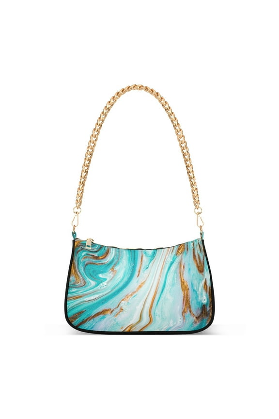 Beautiful Juicy Turquoise Marble Womens Chain Shoulder Bag Tote Handbag Clutch Hobo Purse with Zipper for Travel Casual