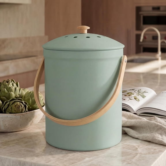 Beautiful Kitchen Compost Bin with Smell Proof Lid - Rust and Odorless Bucket for Your Countertop No Filters Easy to Clean 1.1 Gallon Looks Great On Any Counter