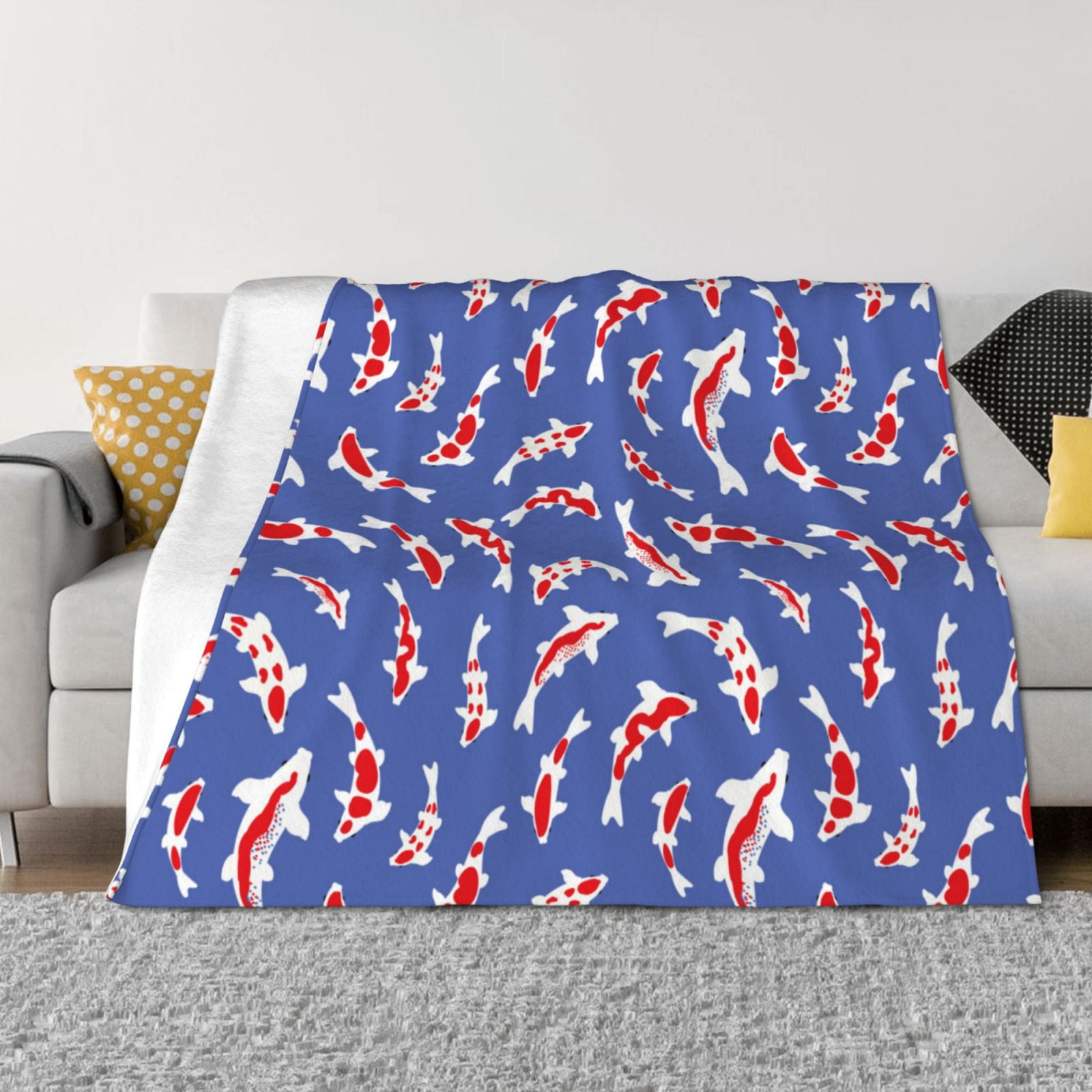 Beautiful Koi Fish Throw Blanket for Couch, Soft Comfy Warm Plush Throw Blanket, Lightweight