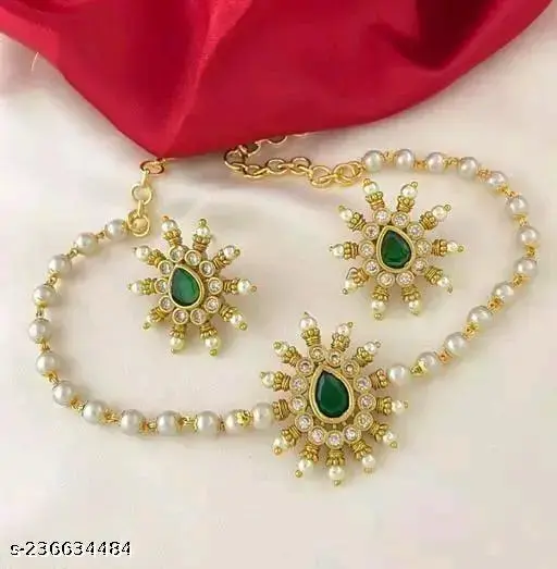 THE DIVINE FASHION Beautiful Kundan Antique Necklace Set Jewelry /Indian Women Jewellery Gold Plated Fashion Jewelry/Wedding Wear Bridal