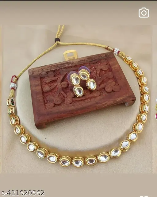 THE DIVINE FASHION Beautiful Kundan Antique Necklace Set Jewelry /Indian Women Jewellery Gold Plated Fashion Jewelry/Wedding Wear Bridal