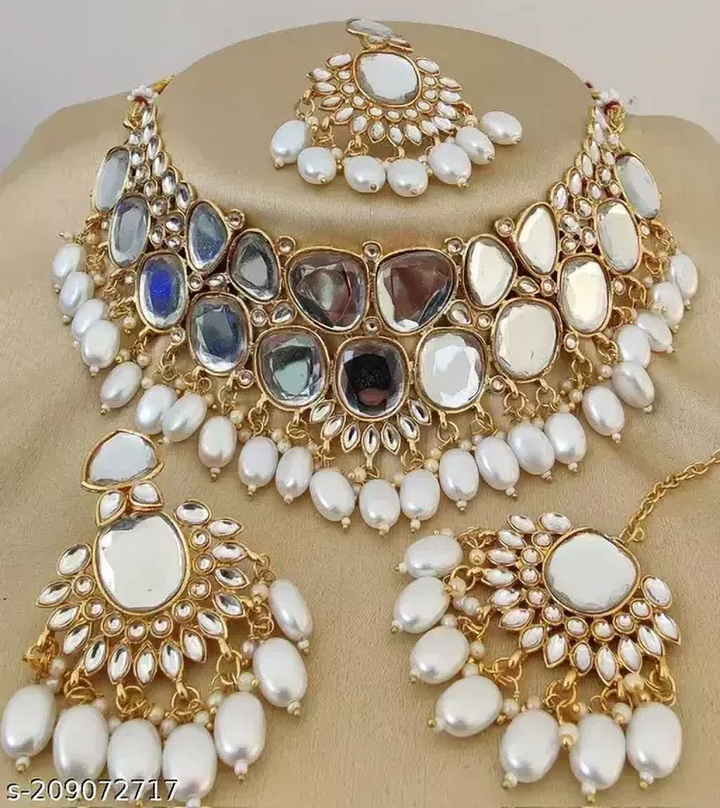 Beautiful Kundan Antique Necklace Set Jewelry Indian Women Jewellery Gold Plated Fashion Jewelry Wedding Wear Bridal Walmart