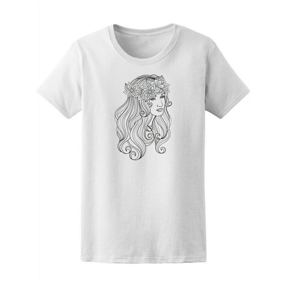 Beautiful Lady And Floral Wreath T-Shirt Women -Image by Shutterstock, Female x-Large