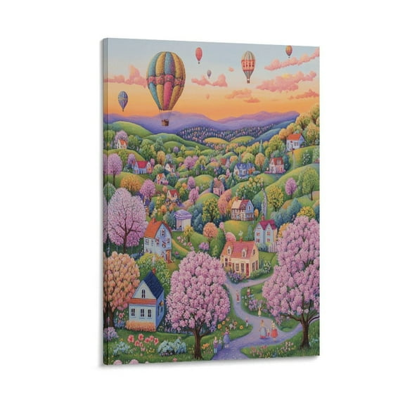 Beautiful Landscape Countryside Valley Canvas Wall Art for Bedroom Spring Scene Flower Artwork Print Painting Canvas Wall Art for Home Office Bathroom Decoration Canvas Print 8x12inch Framed