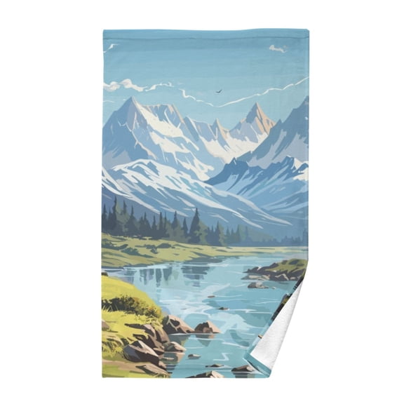 Beautiful Landscape River Mountain Cotton Face Towels Soft Hand Towel Absorbent Bathroom Towel for Kitchen Hotel Decoration