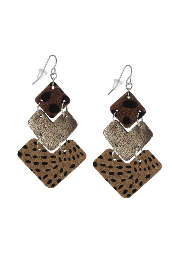 Beautiful Large Faux Leather Animal Print Statement Earrings, Platinum Earwires